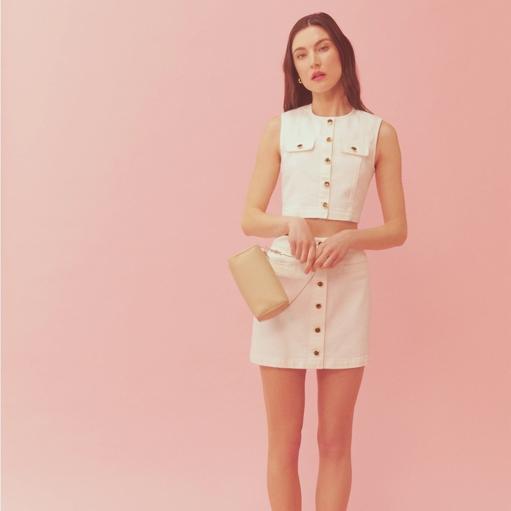 Reformation Cher Denim Two Piece Set Vintage White - Size 8